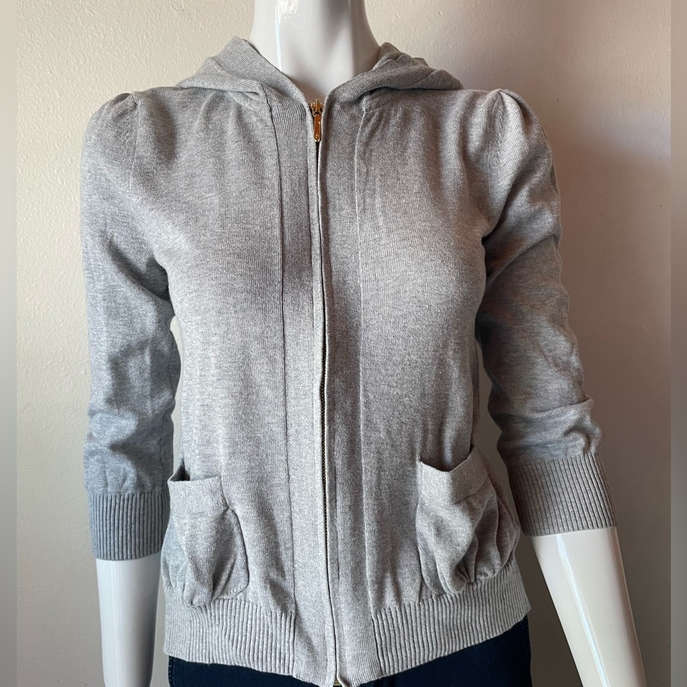Juicy Couture Soft Grey, 3/4 Sleeve, Hooded, Sweater Top, Size Small